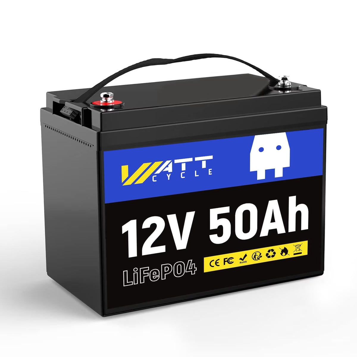 WattCycle 12V 50AH LiFePO4 Lithium Battery with Built-in 50A BMS